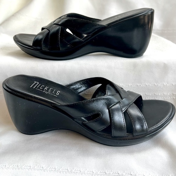 Nickels Soft Women's Templete Black Lthr Heeled Sandal Sz 6 EUC Made in Brazil - Picture 2 of 11